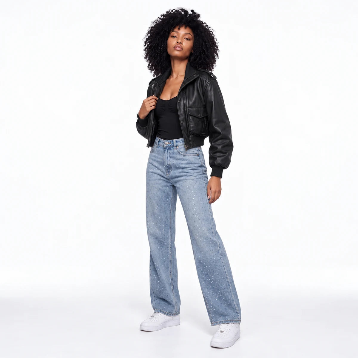 Black + Light Wash + Black | three-quarter