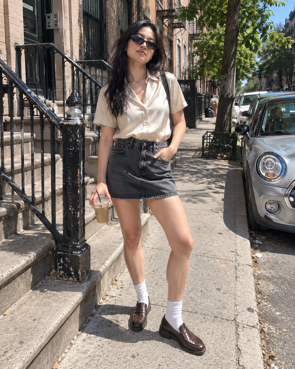 Mae Short-Sleeve Satin Shirt