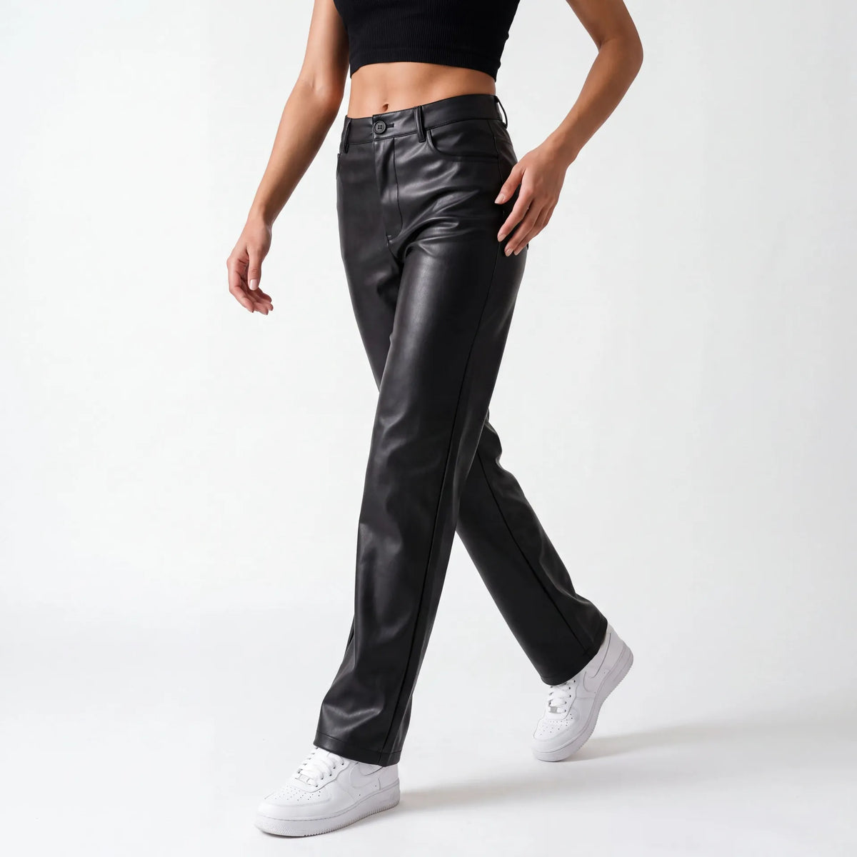 Dakota Leather-Look Straight Pants — Black