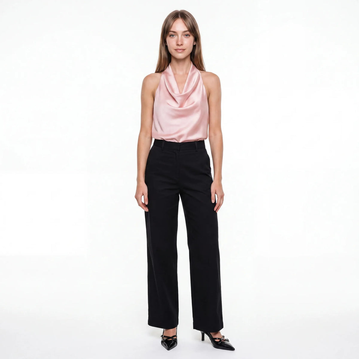Isla Satin Cowl Halter Top — Blush