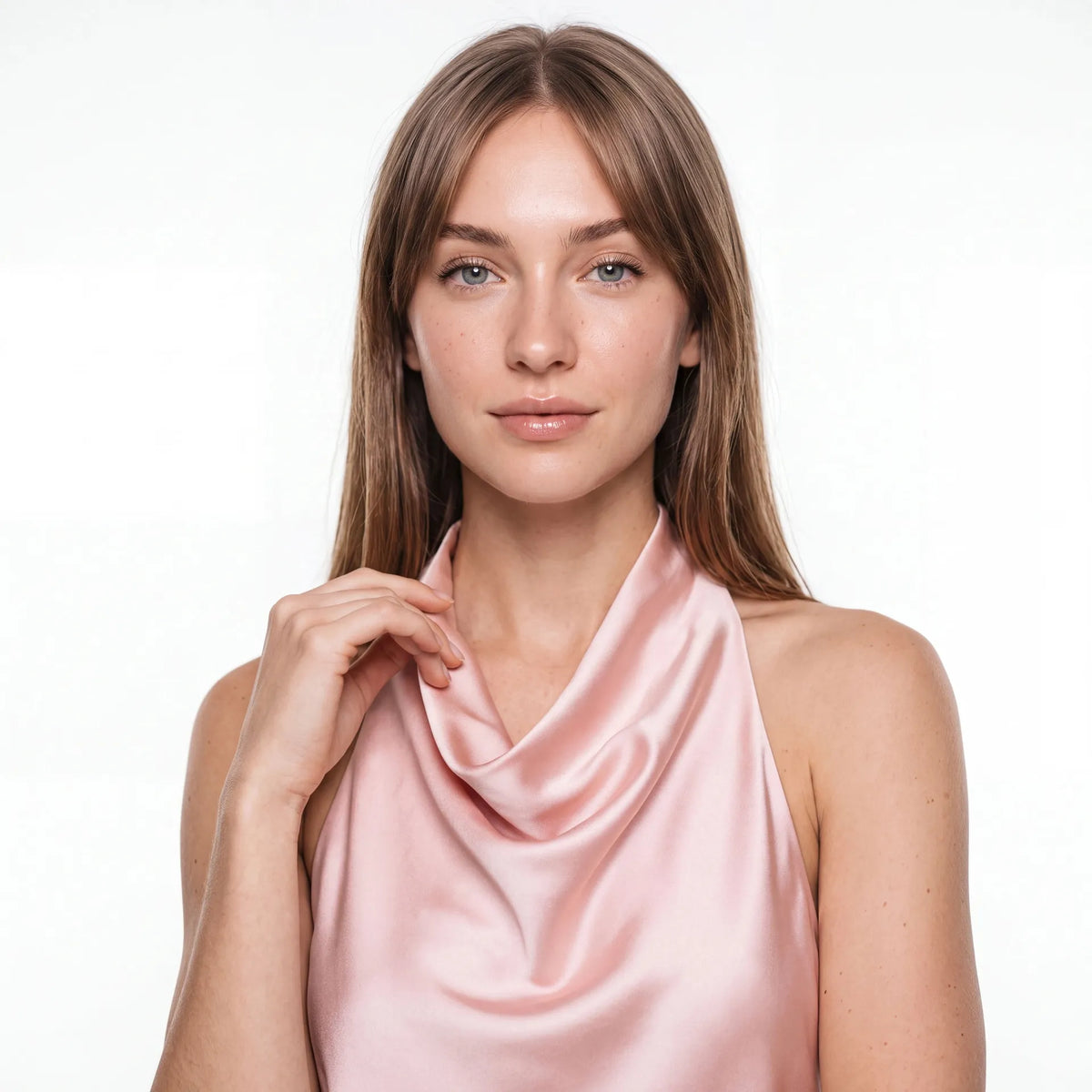 Isla Satin Cowl Halter Top — Blush