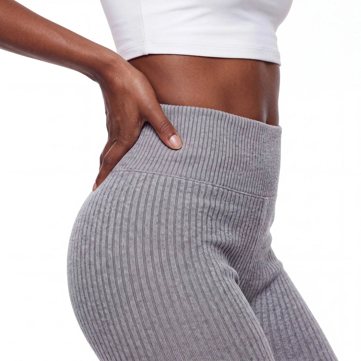 Sage Ribbed Flare Pants — Heather Grey
