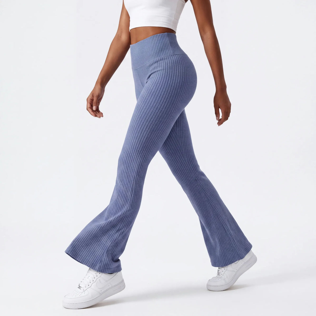 Sage Ribbed Flare Pants — Dusty Blue