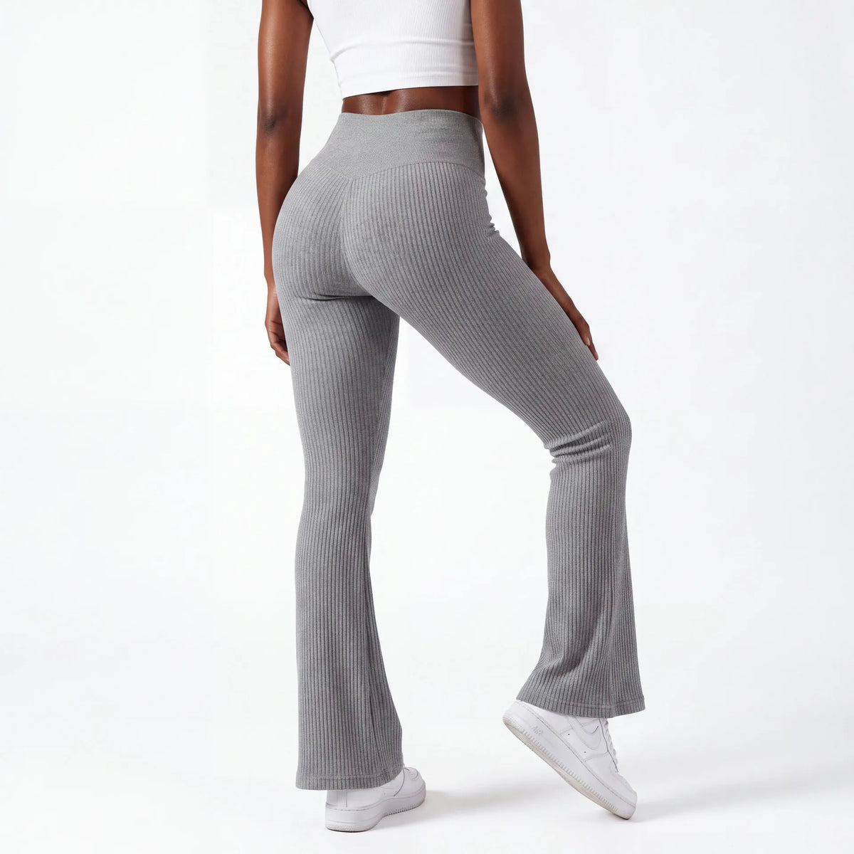 Sage Ribbed Flare Pants — Heather Grey