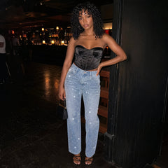 Stella Rhinestone Wide Leg Jeans